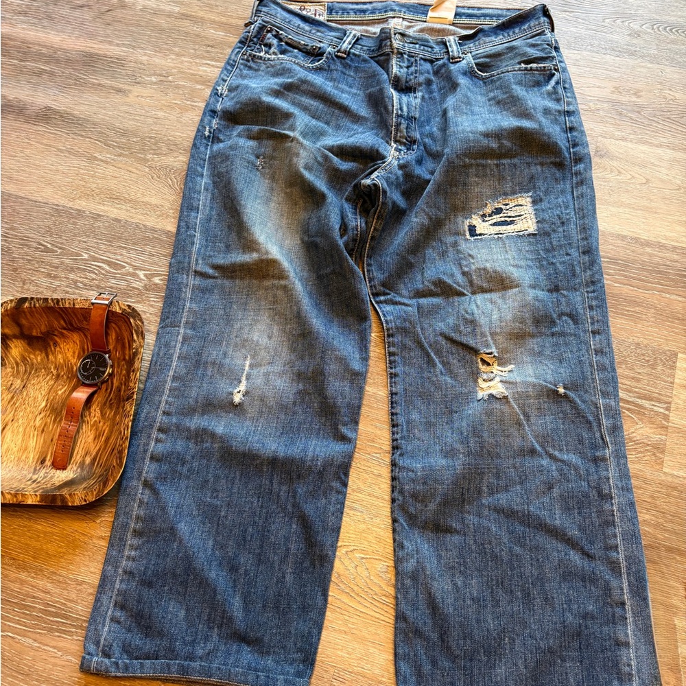 Y2K Abercrombie & Fitch Men's 1892 Ripped Thrashed Baggy Vintage Jeans W 34 L 32